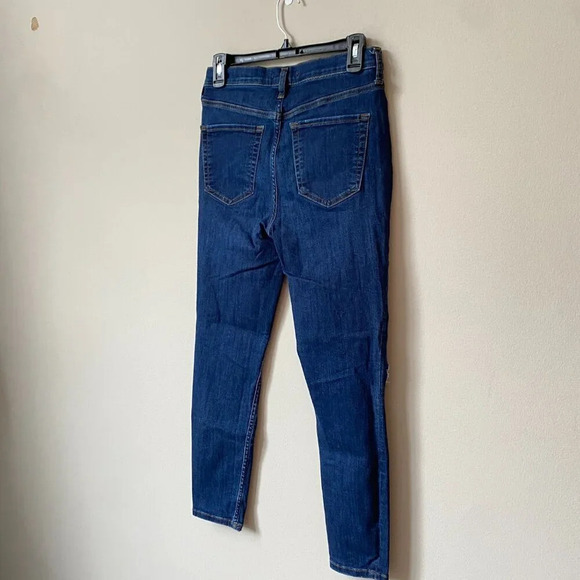 Free People Womens Size 29 Mid-Rise Distressed Dark Wash Skinny Denim Blue Jeans - Picture 15 of 16